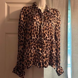 Spenser Jeremy 100% Silk animal leopard print top blouse shirt size 14